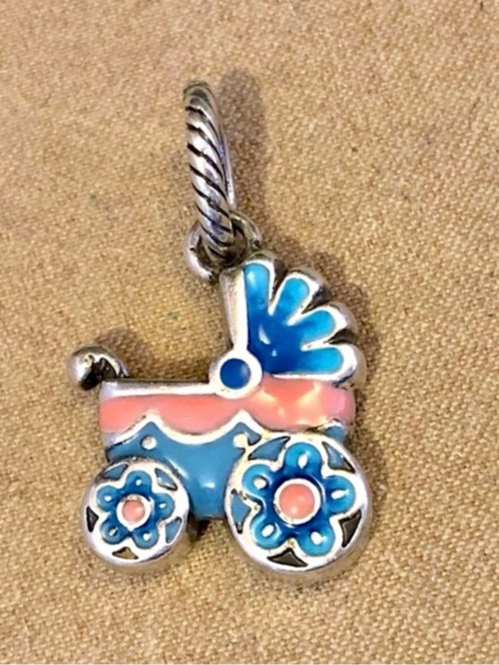 🆕Listing! 🆕 Brighton Baby Carriage charm Enamel pink & blue baby buggy Retired